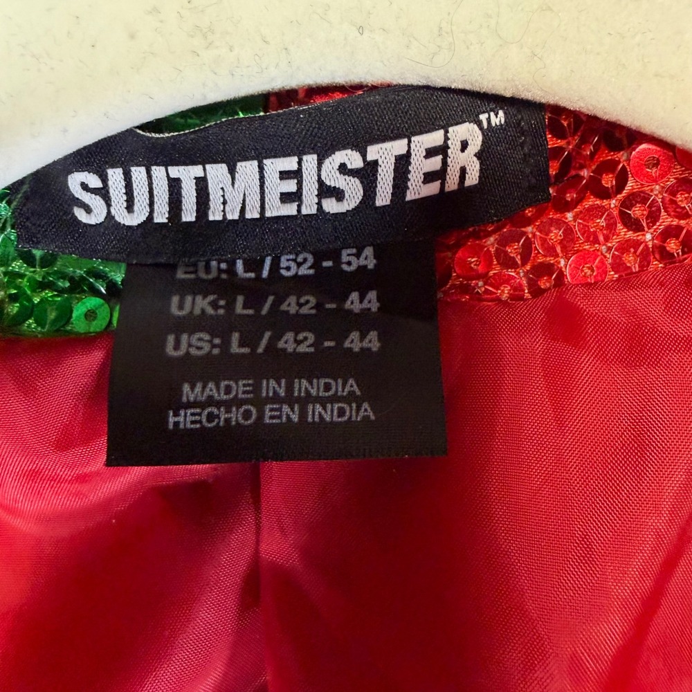 Suitmeister Christmas Sequin Blazer Red Green Two Tone Holiday Jacket Large 42 - Picture 6 of 7